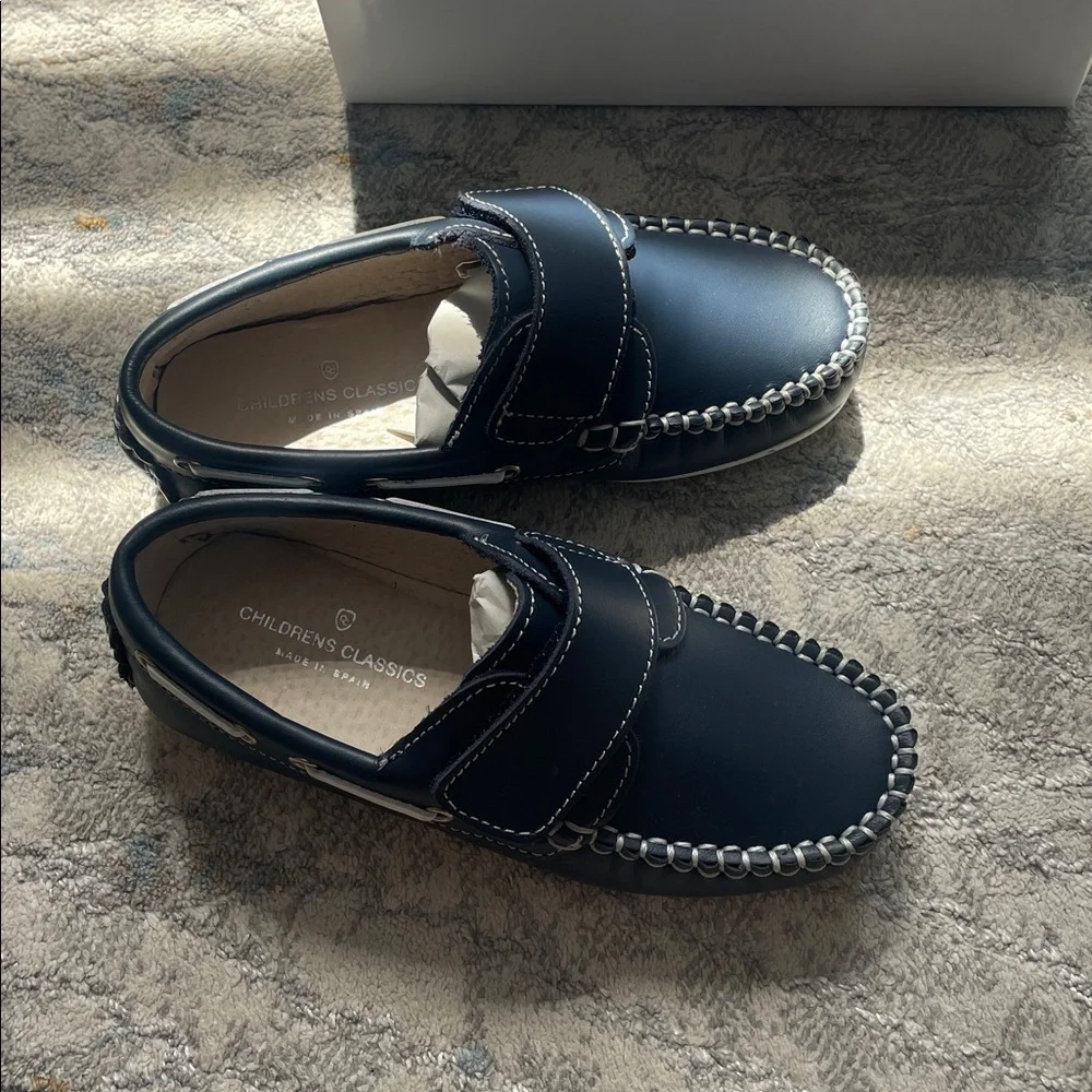 Kids Navy Leather Moccasin Loafers - Classic Slip-On Dress Shoes